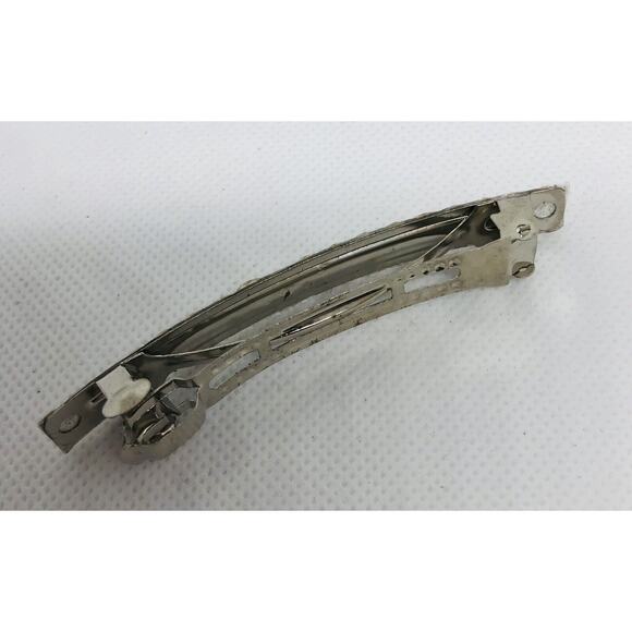 Vintage Silvertone and Rhinestone 2 Row Barrette Hair Accessory 3 1/8" - Picture 3 of 7